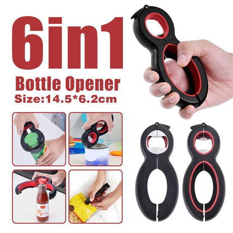 6 IN 1 Bottle Opener 1PC 14.5x6.2cm Black Manual Cap Lid Twist Off Gadget - Discount Packaging Warehouse