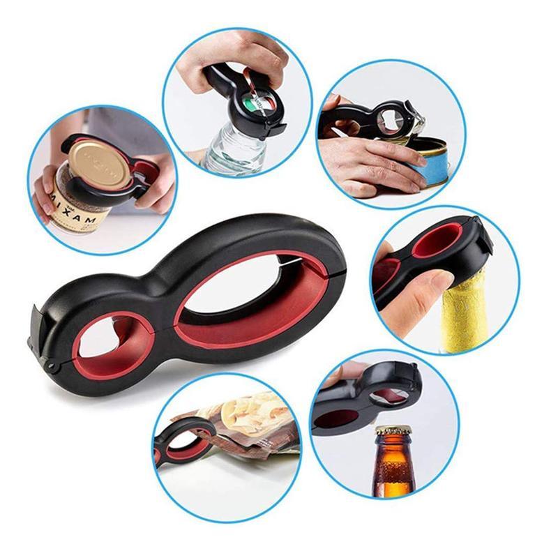 6 IN 1 Bottle Opener 1PC 14.5x6.2cm Black Manual Cap Lid Twist Off Gadget - Discount Packaging Warehouse