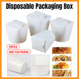 50PCS Disposable White Takeout Boxes Food Grade Leakproof Packaging