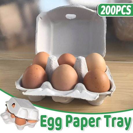 200PCS 6 Slot Paper Egg Trays Molded Pulp Egg Packaging Trays