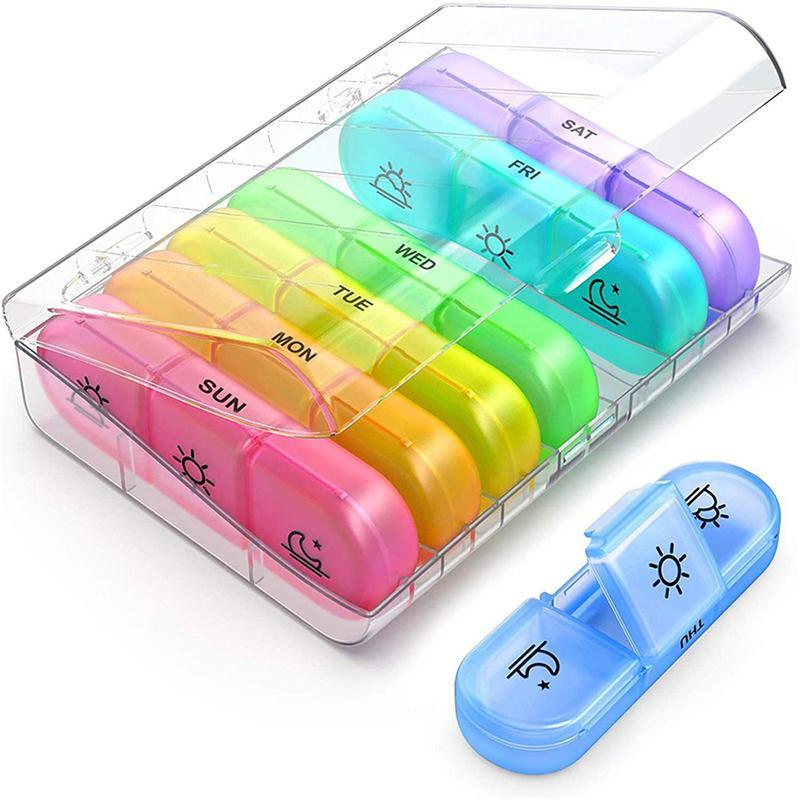 7-Day Pill Box 1PC 2Colours TID Weekly Medicine Tablet Case Organizer Dispenser - Discount Packaging Warehouse