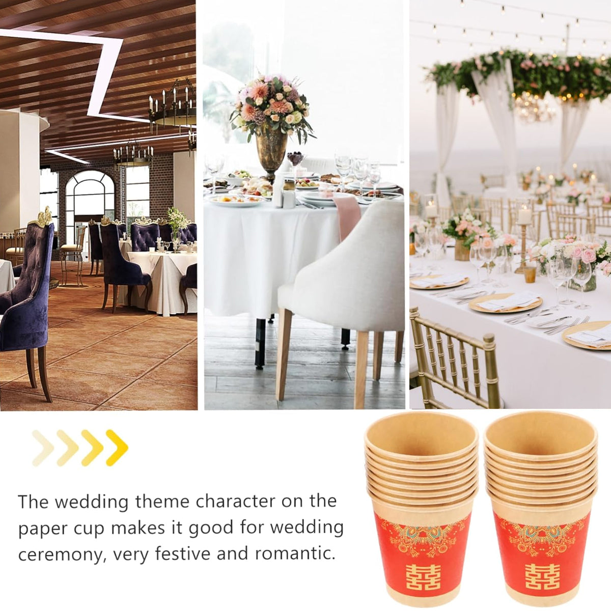 500PCS Double Happiness Printed Paper Cups Wedding Hot Cold Drink Cups