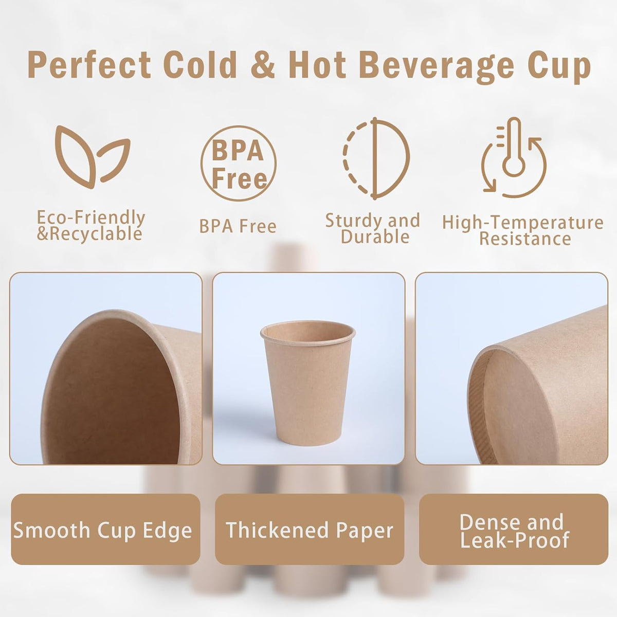 500PCS 9oz Disposable Paper Cups Food-Grade Hot and Cold Use