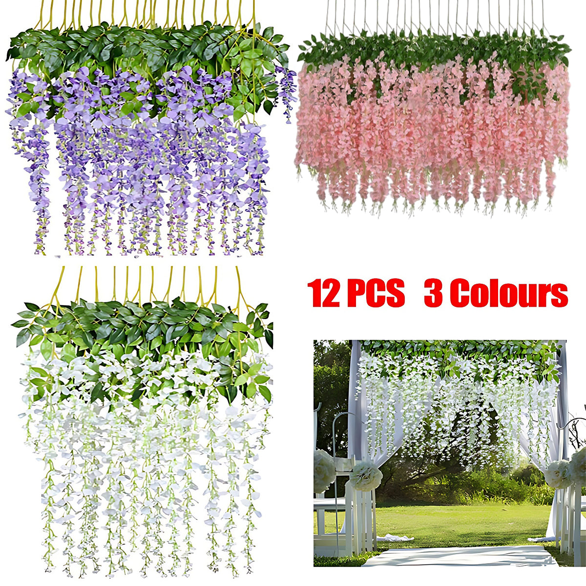 12PCS Artificial Silk Fake Flower Garland