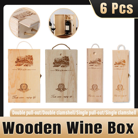 Red Wine Wooden Gift Box 6PCS Pull-out