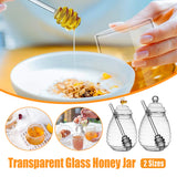 Household Glass Honey Jar with Lid 2PCS Stirring Rod Transparent Honey Bottle