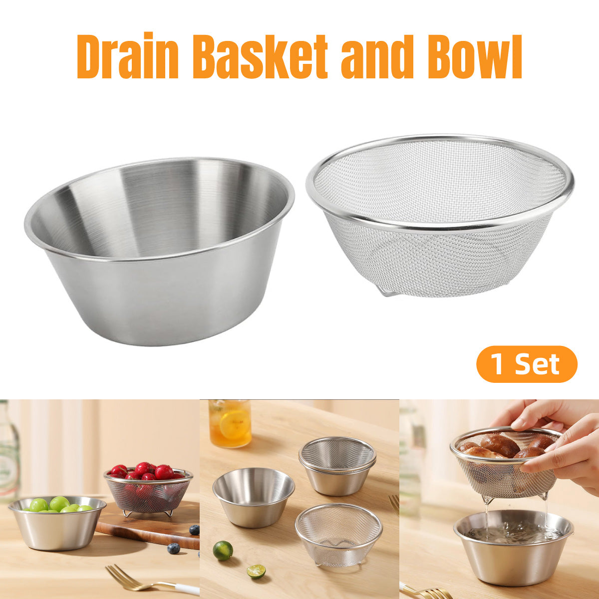 Stainless Steel Sieve Drainage Basket 1Set