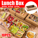 10PCS Kraft Paper Lunch Boxes Food Grade Disposable Bento Packaging