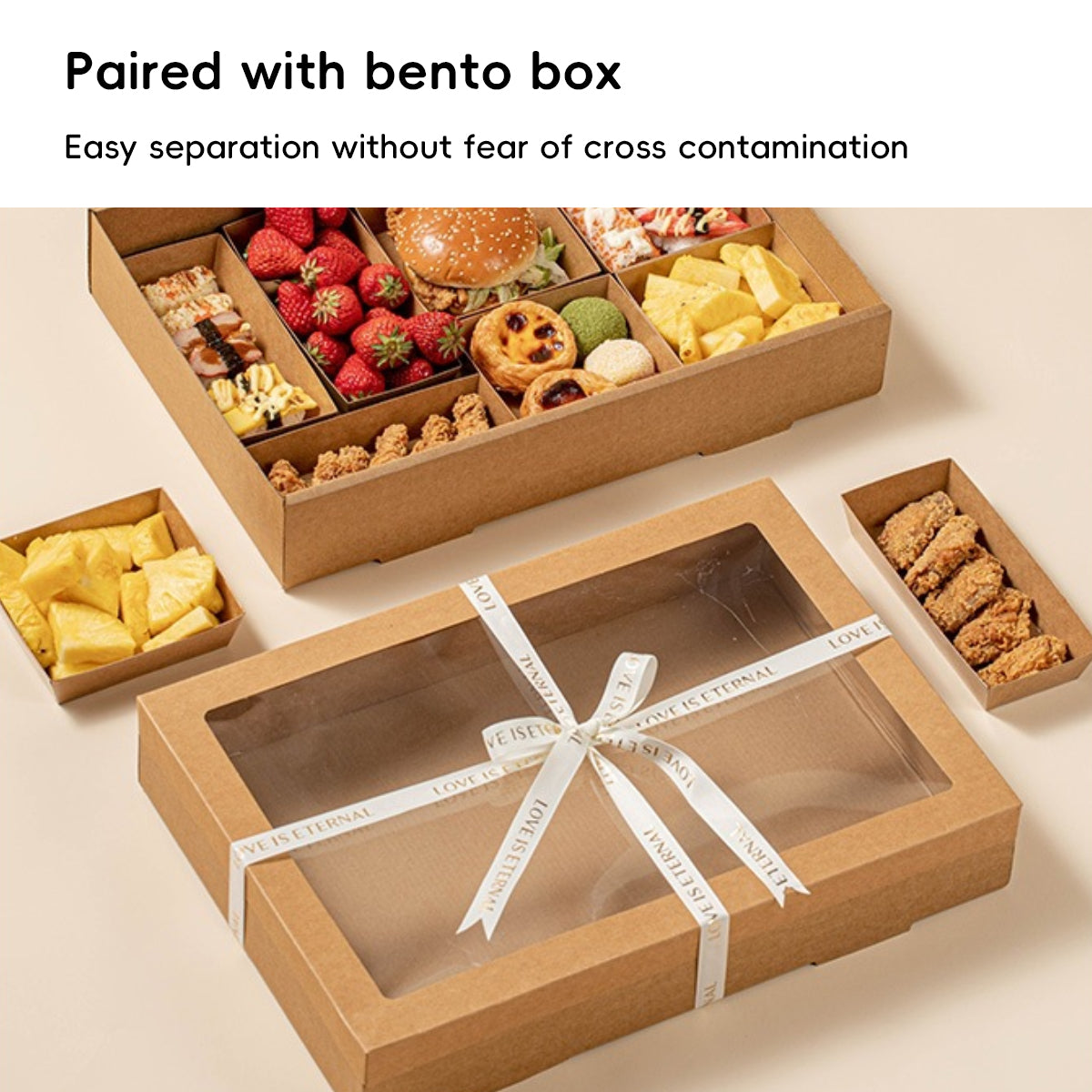 10PCS Kraft Paper Lunch Boxes Food Grade Disposable Bento Packaging