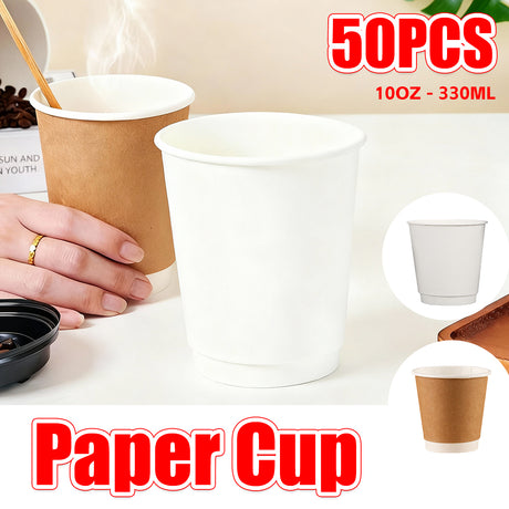 50PCS 300ml Disposable Coffee Cups Double Layer Food-Grade