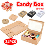 24PCS Kraft Candy Boxes with Clear Window Durable Gift Packaging