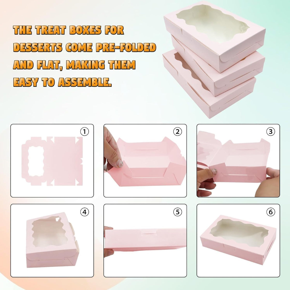 50PCS Kraft Cake Boxes with Clear Window Large Capacity Food-Grade Packaging