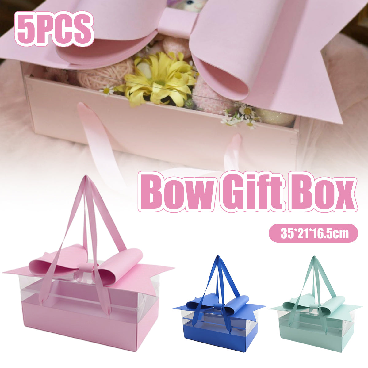 5PCS Transparent PVC Bow Gift Box with Ribbon Handles for Wedding