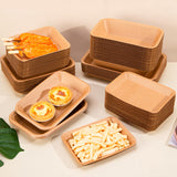 100PCS Kraft Paper Plates Food Grade Water Oil Resistant Lunch Boxes