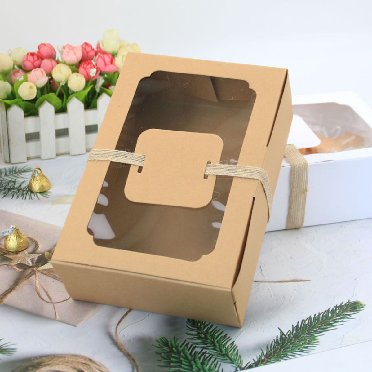 24PCS Kraft Candy Boxes with Clear Window Durable Gift Packaging