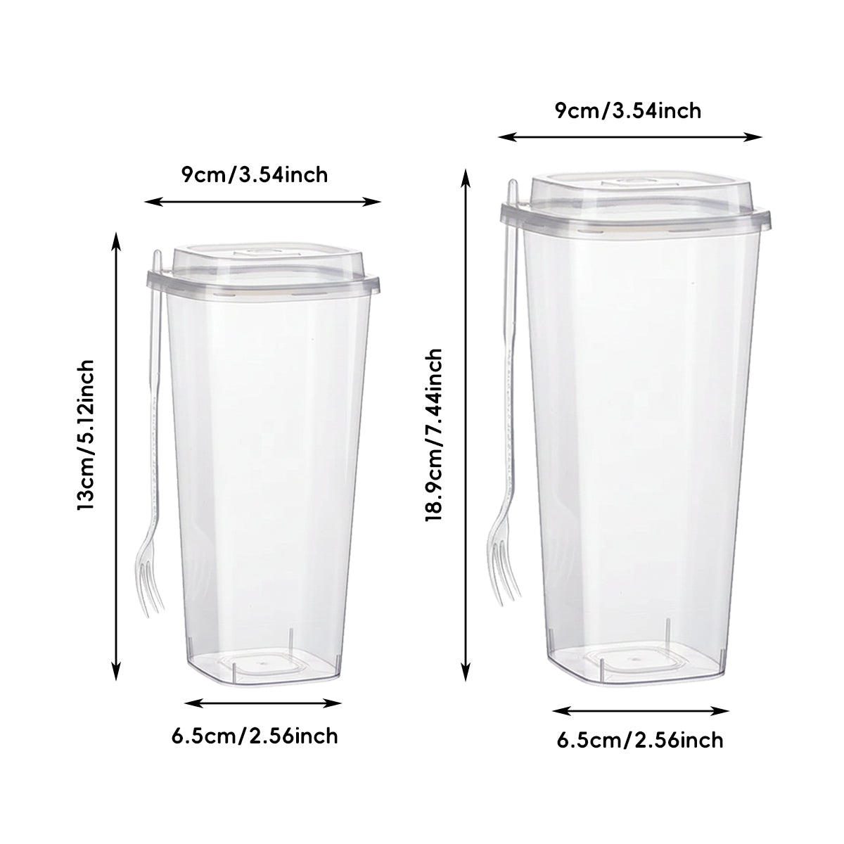 50PCS Fruit Tea Cups with Lids and Forks 650ml 960ml Takeaway Packaging