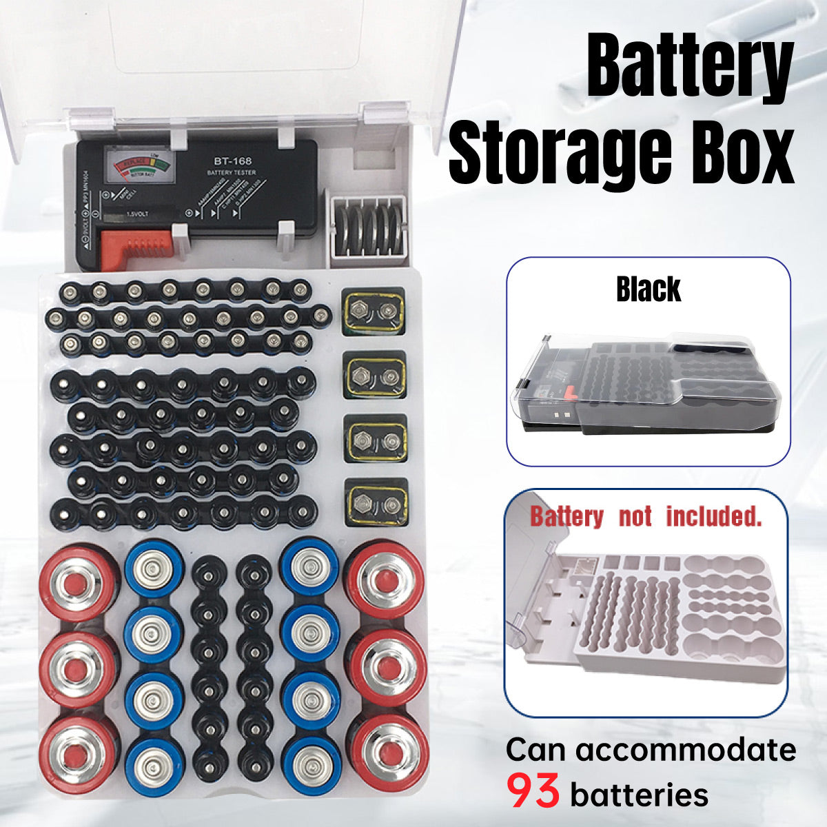 Battery Storage Box with Capacity Tester Organizer for Home Office
