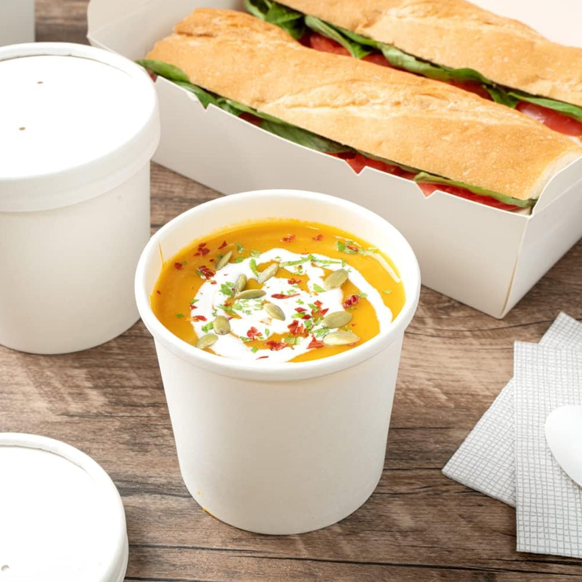 50PCS 235ml 350ml Kraft Paper Soup Noodle Bowls Takeaway