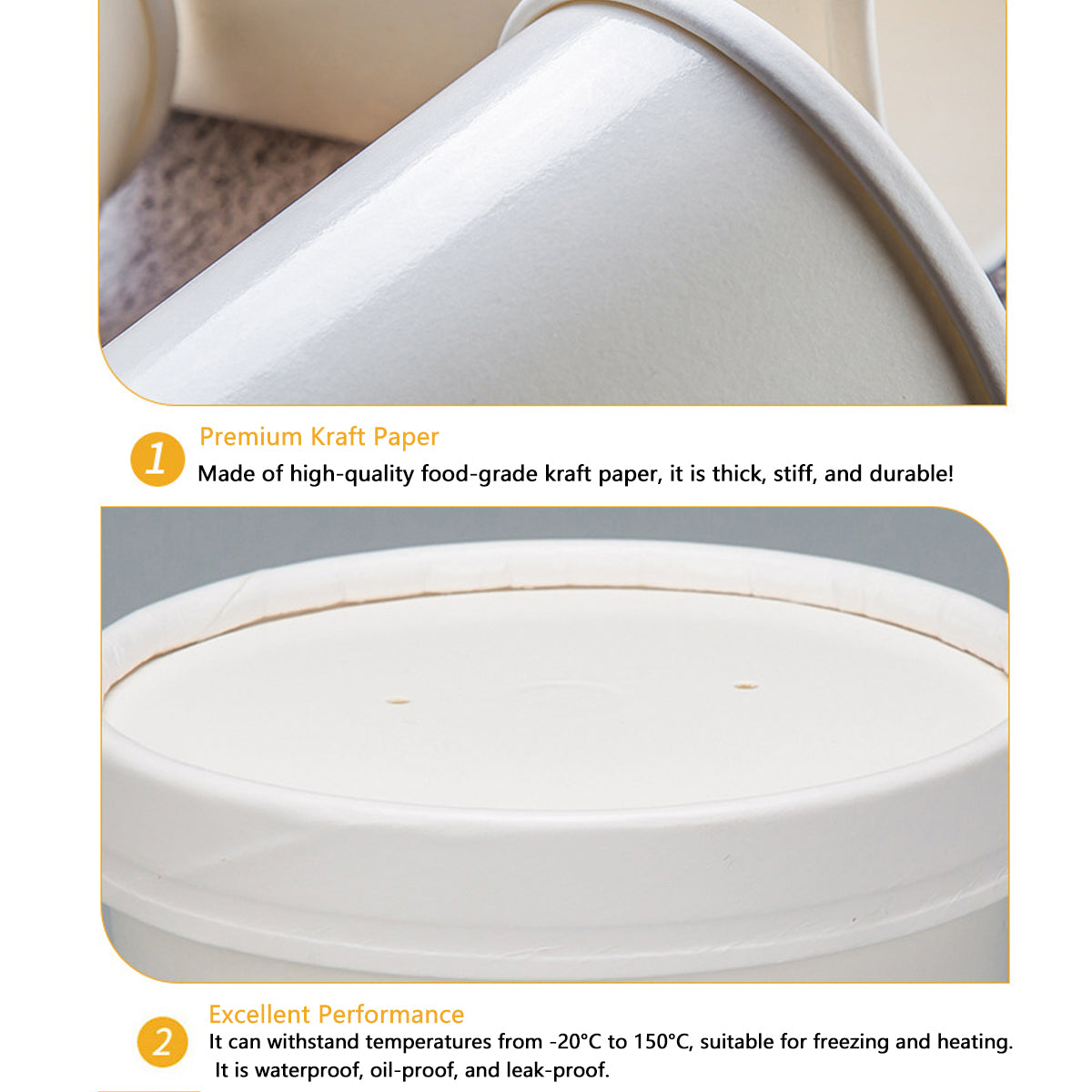 50PCS 235ml 350ml Kraft Paper Soup Noodle Bowls Takeaway