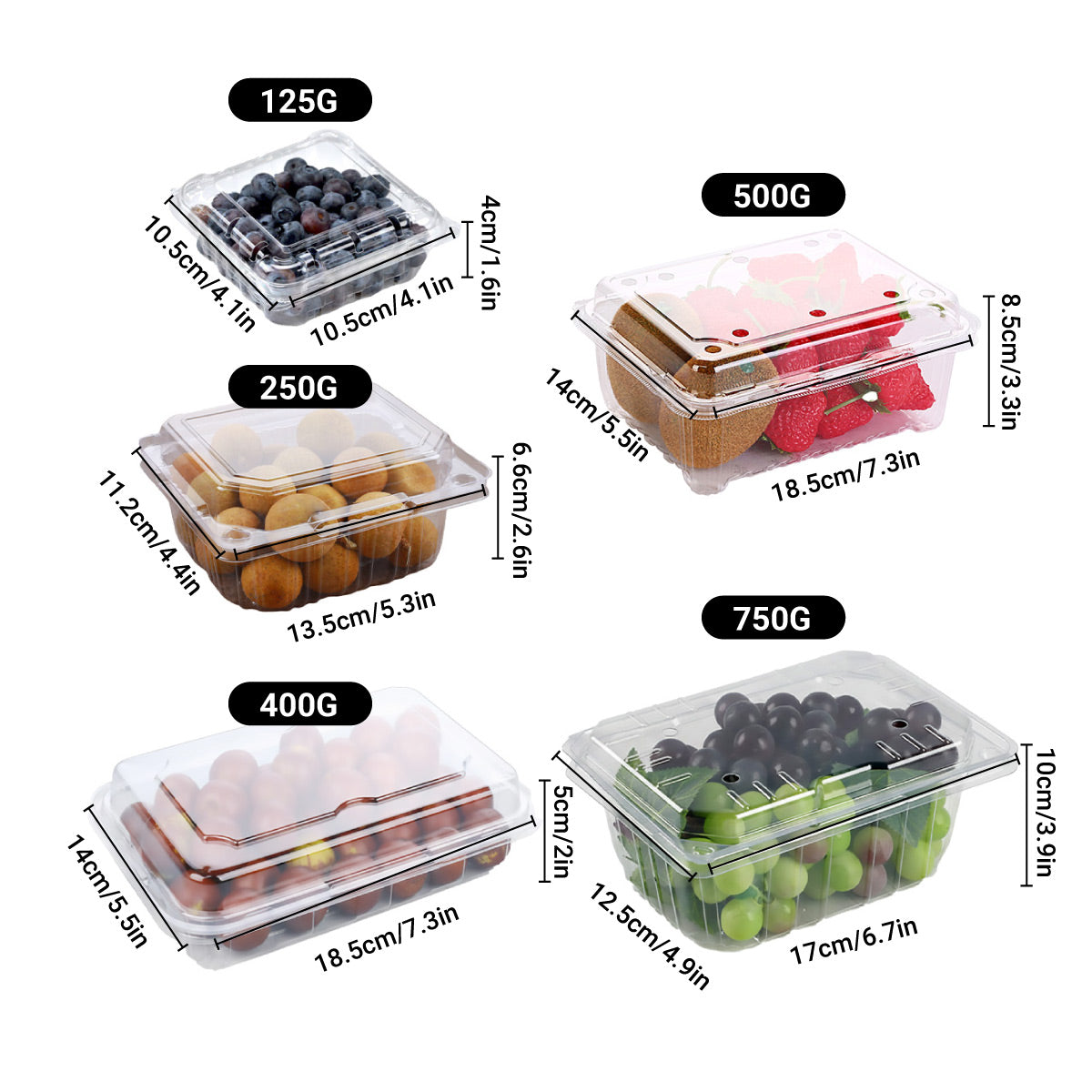 Transparent Plastic Fruit Boxes 100PCS