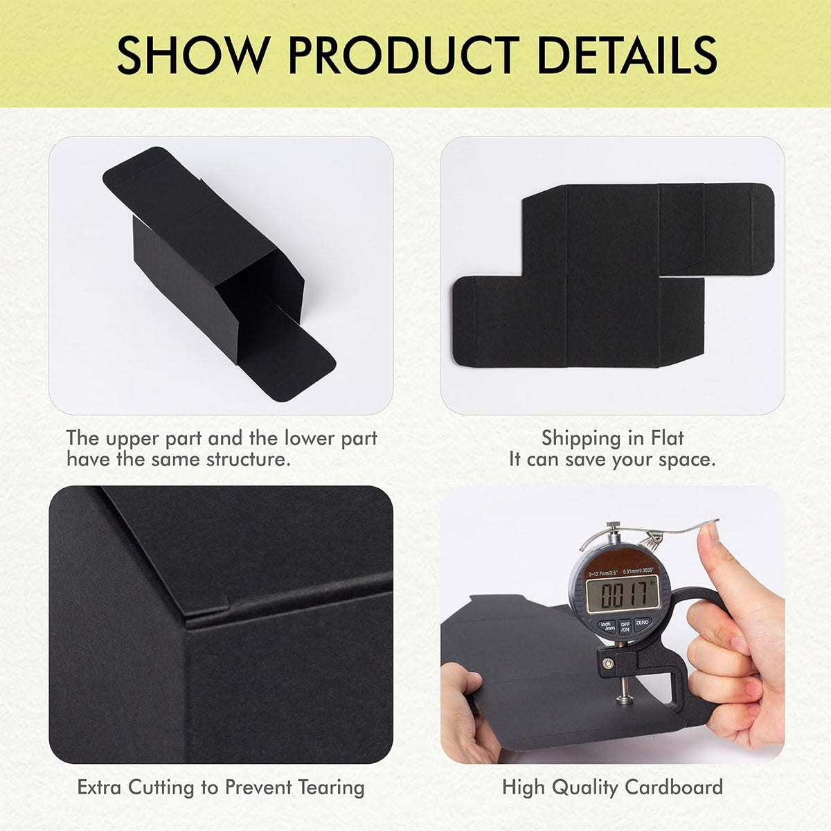20PCS Black Cardboard Boxes Foldable Packaging for Essential Oil Bottles
