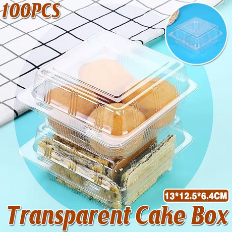 Cake Packaging Box Transparent PET Plastic 13cm 100 Pieces with Snap Lid
