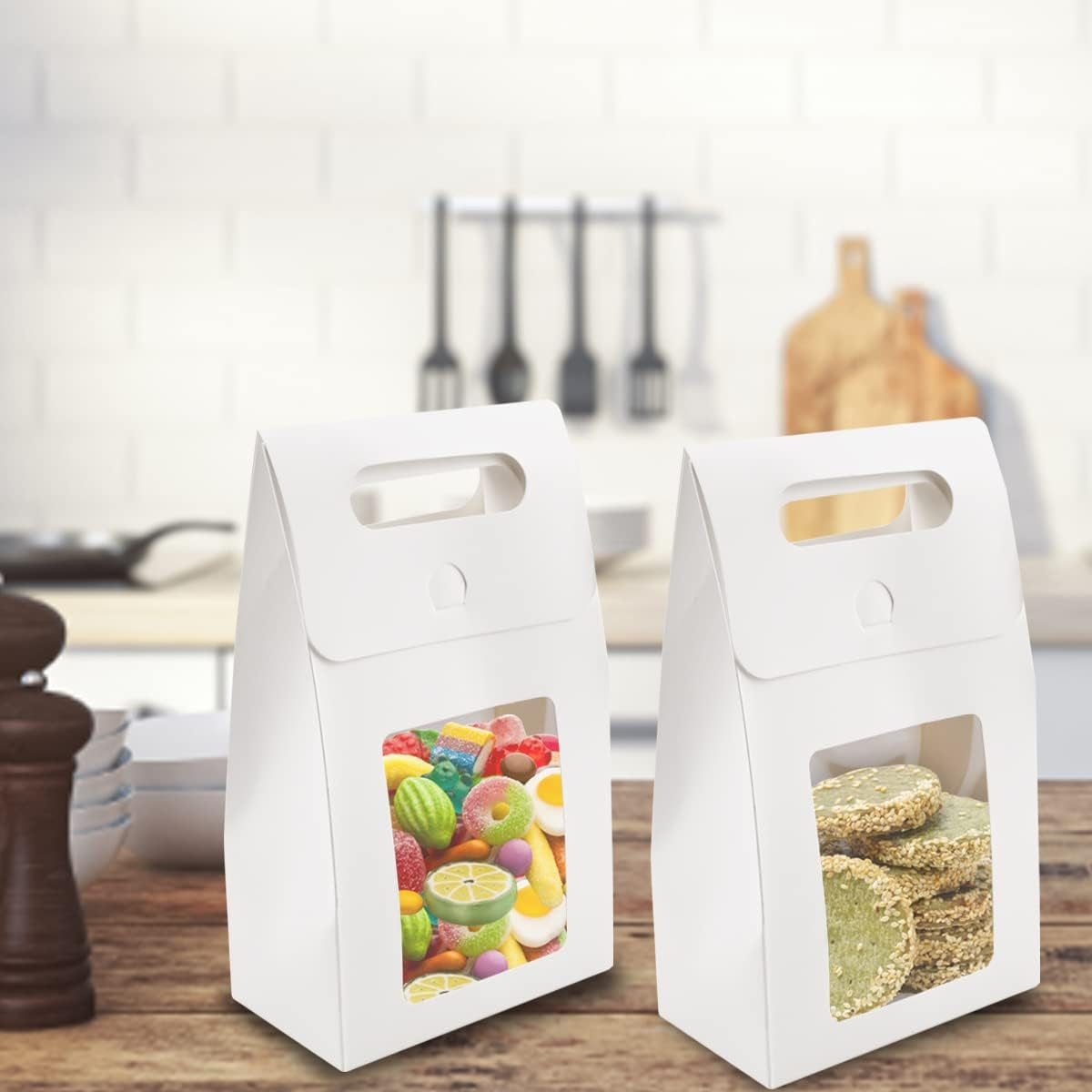 24 Pcs Handheld Kraft Paper Gift Boxes with Window for Wedding Packaging