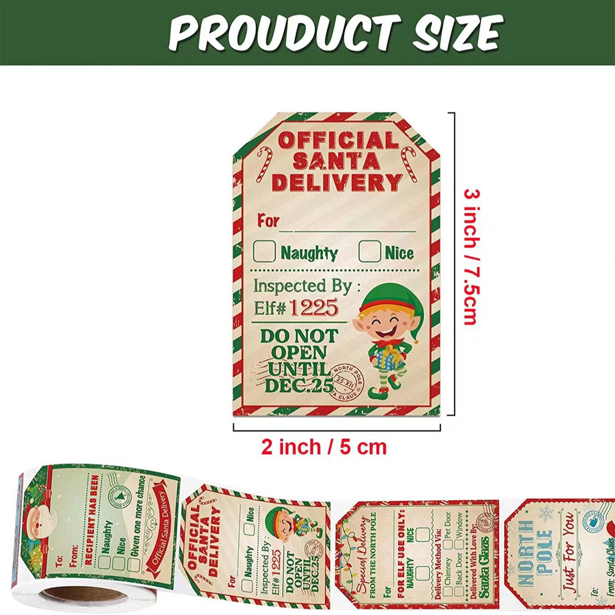 Christmas Stickers Labels 2 Rolls