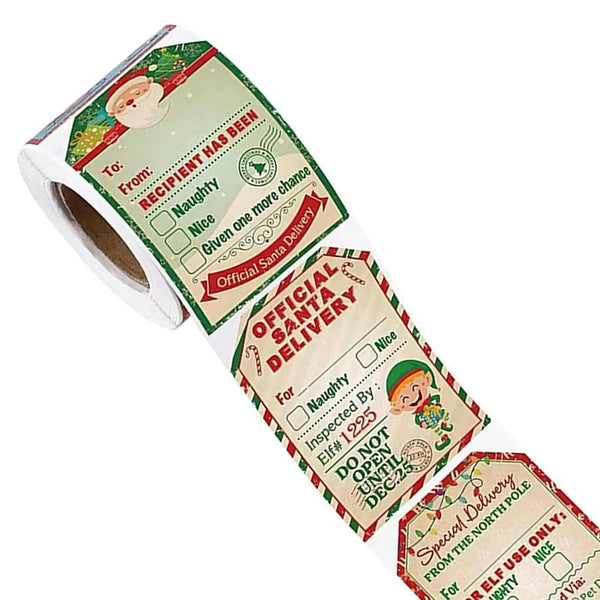 Christmas Stickers – 2 Rolls (400 Pieces) Festive Santa Holiday Labels ...