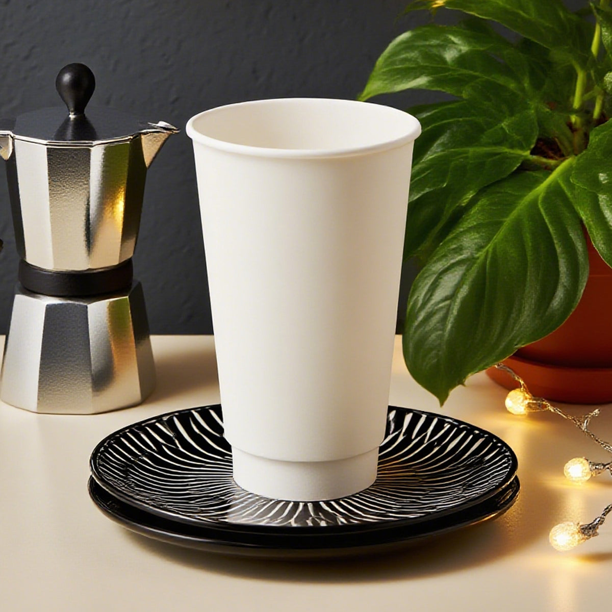 Disposable Takeaway Coffee Cups Double Wall Heat Resistant Hot Drink 50PCS