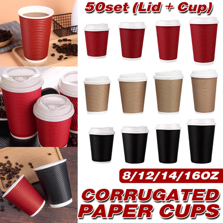 Disposable Corrugated Paper Cups Coffee Tea 50Sets