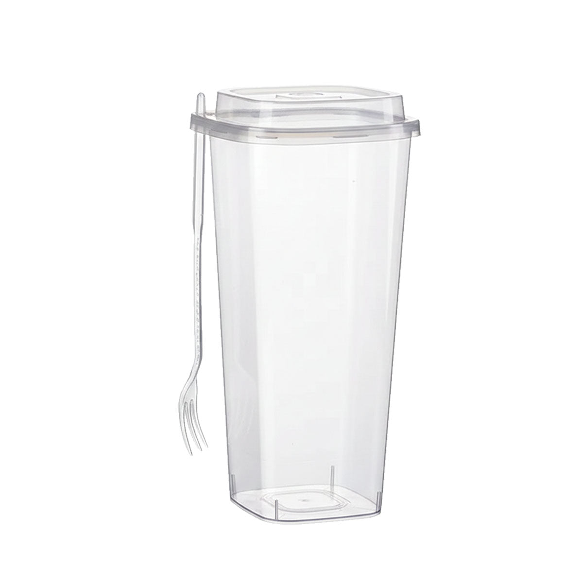50PCS Fruit Tea Cups with Lids and Forks 650ml 960ml Takeaway Packaging