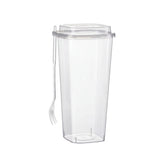 50PCS Fruit Tea Cups with Lids and Forks 650ml 960ml Takeaway Packaging
