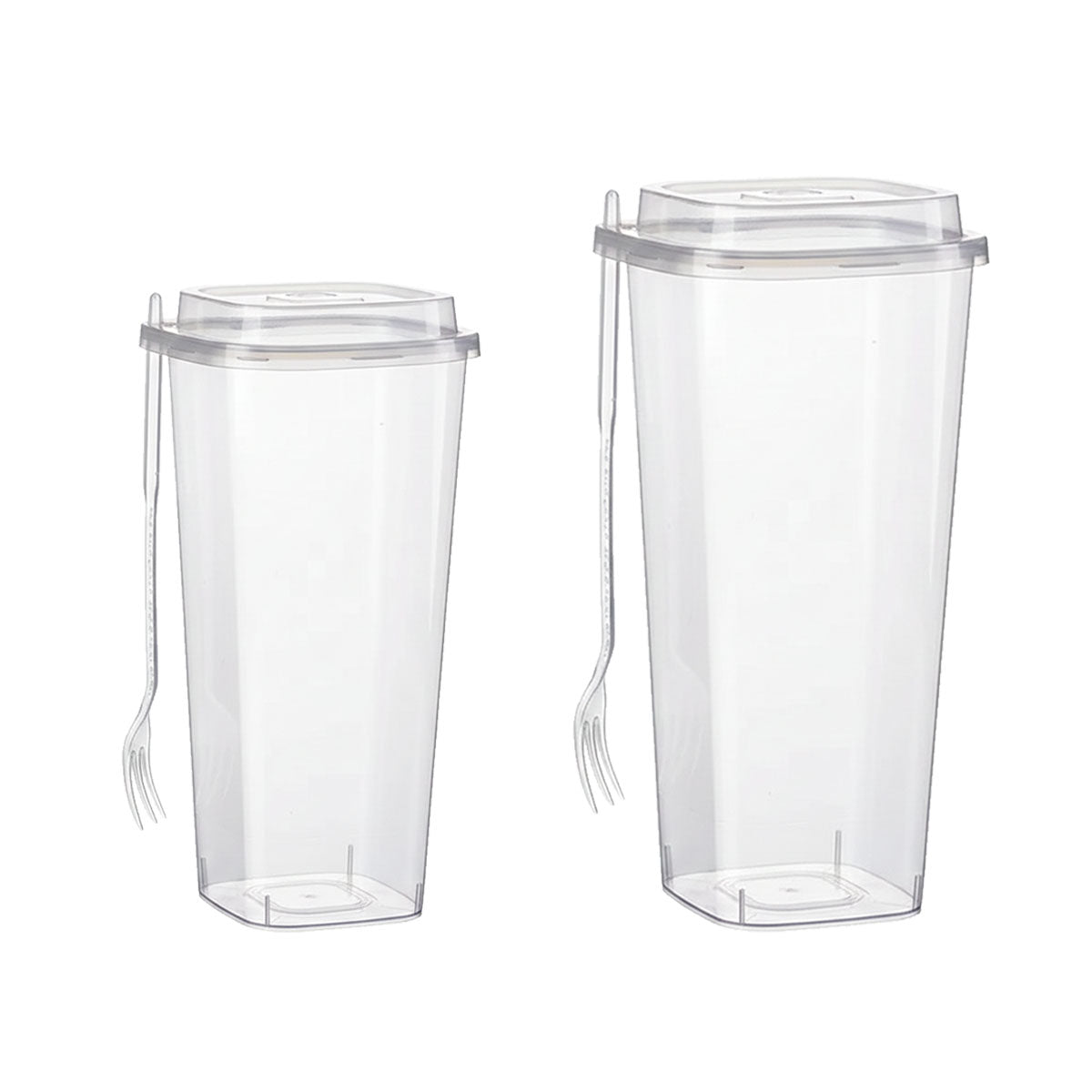 50PCS Fruit Tea Cups with Lids and Forks 650ml 960ml Takeaway Packaging