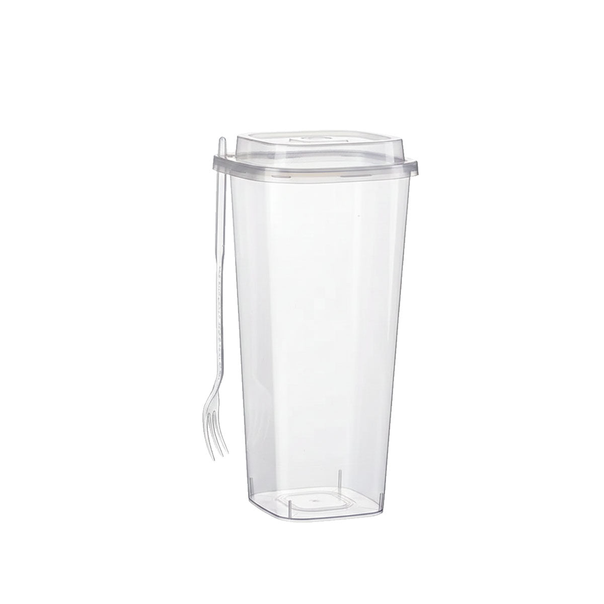 50PCS Fruit Tea Cups with Lids and Forks 650ml 960ml Takeaway Packaging
