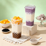 50PCS Fruit Tea Cups with Lids and Forks 650ml 960ml Takeaway Packaging