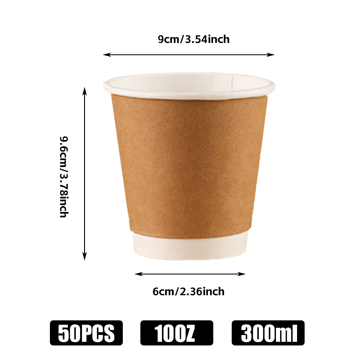 50PCS 300ml Disposable Coffee Cups Double Layer Food-Grade