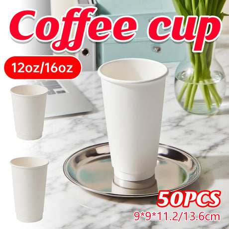 Disposable Takeaway Coffee Cups Double Wall Heat Resistant Hot Drink 50PCS