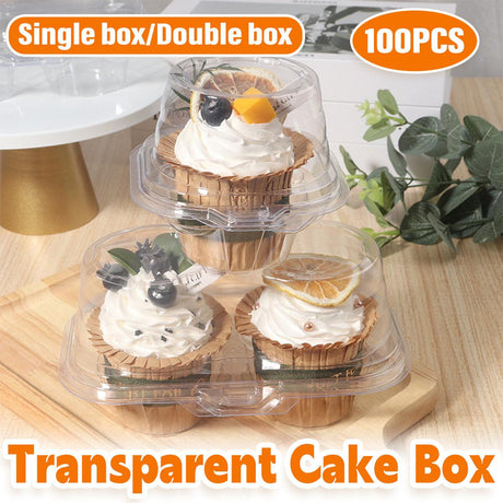 Cupcake Boxes Transparent Plastic 9.8cm Single Double 100 Pieces