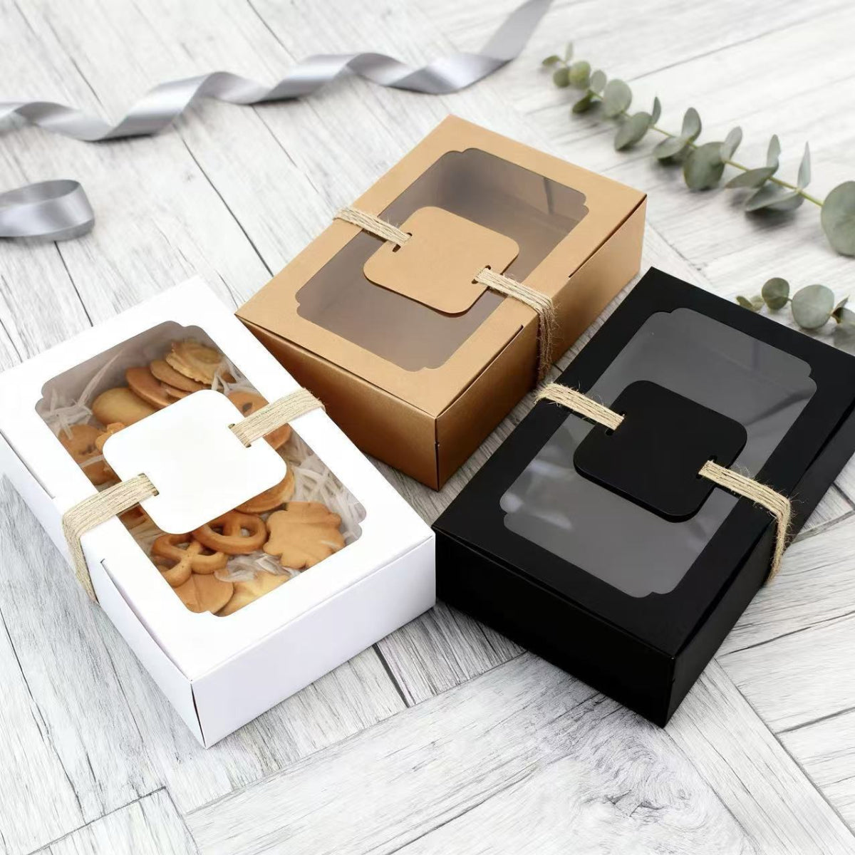 24PCS Kraft Candy Boxes with Clear Window Durable Gift Packaging