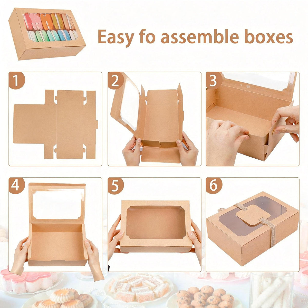 24PCS Kraft Candy Boxes with Clear Window Durable Gift Packaging