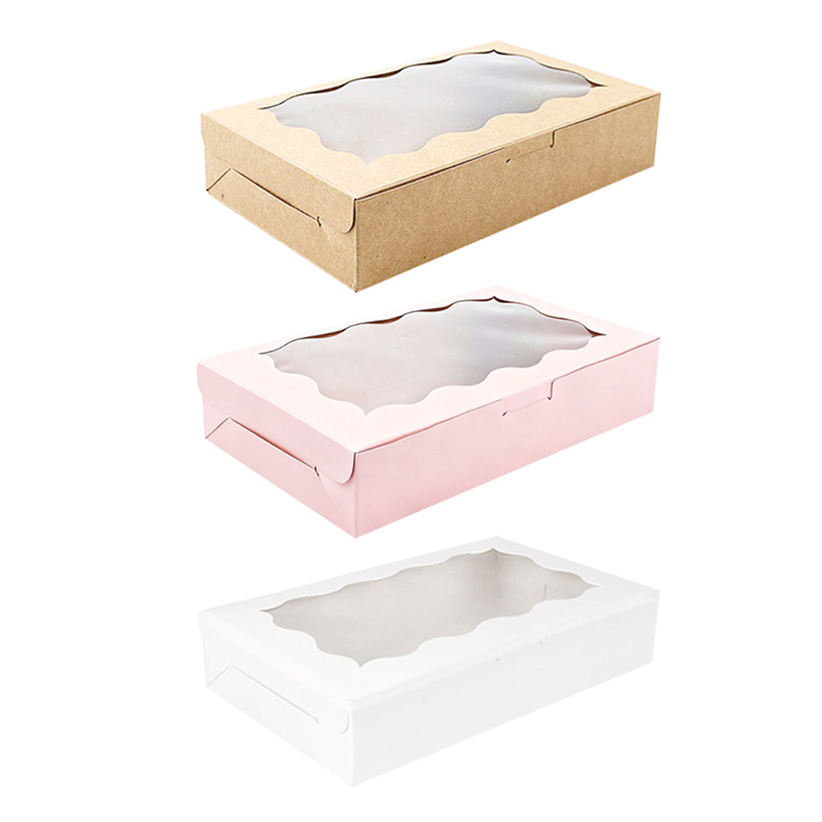 50PCS Kraft Cake Boxes with Clear Window Large Capacity Food-Grade Packaging