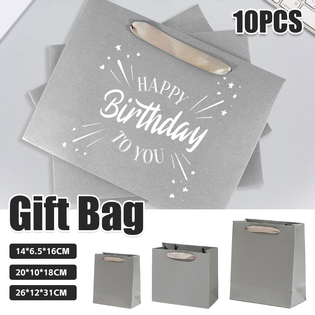 10PCS Durable Paper Gift Bags with Handles for Wedding Party