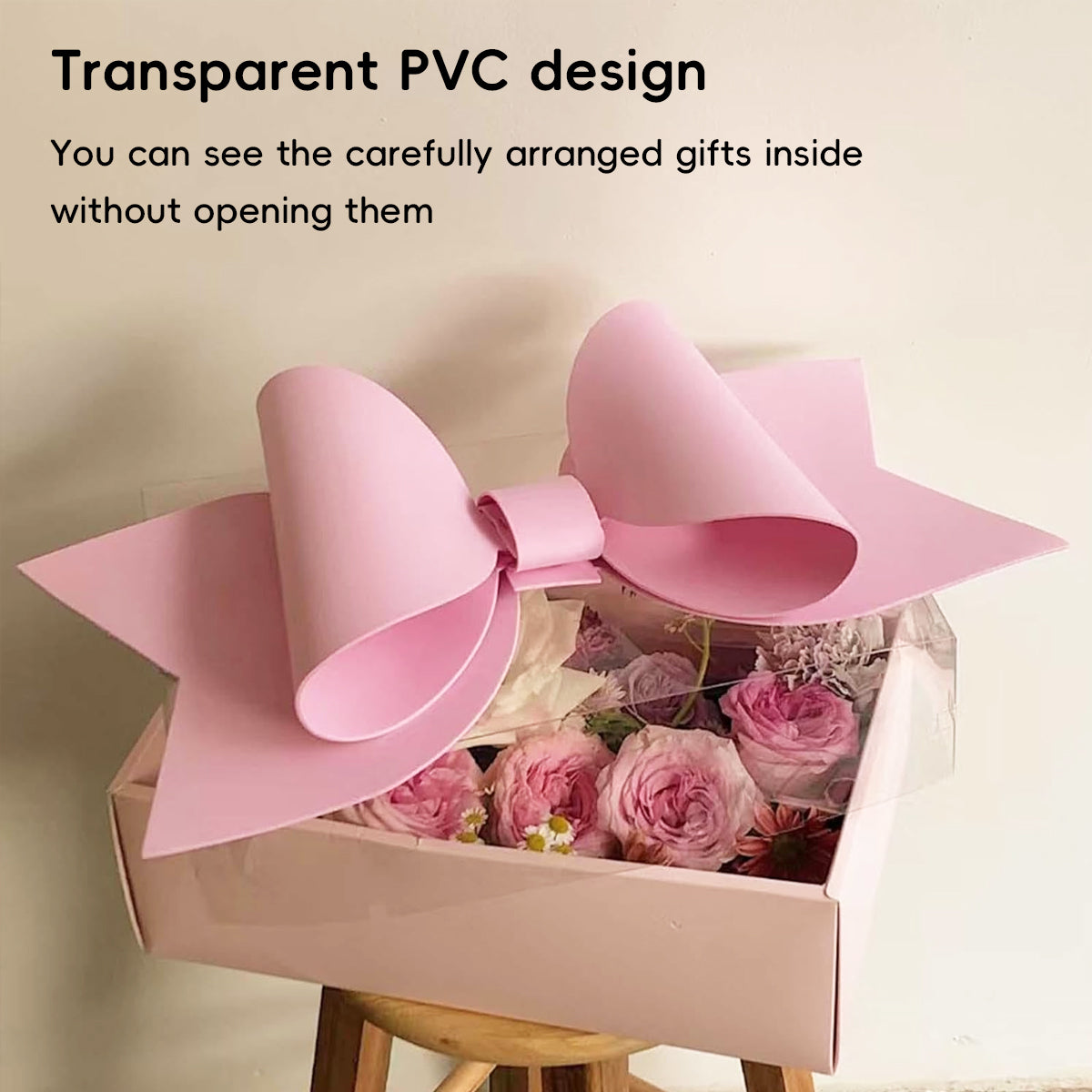 5PCS Transparent PVC Bow Gift Box with Ribbon Handles for Wedding
