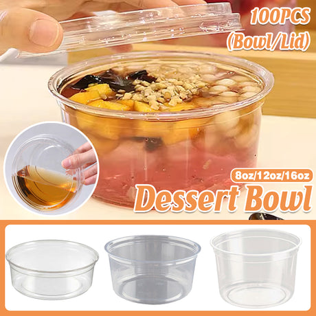 Transparent Plastic Dessert Bowl Food Container 100PCS