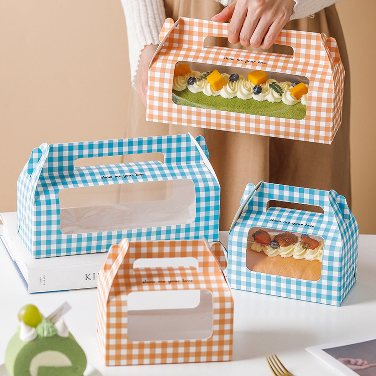 20 Pcs Handheld Dessert Packaging Boxes Windowed Anti Crush Cakes Cookies