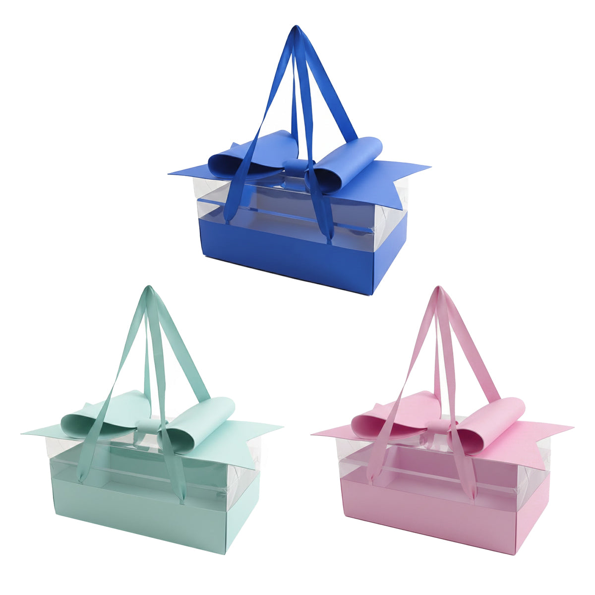 5PCS Transparent PVC Bow Gift Box with Ribbon Handles for Wedding