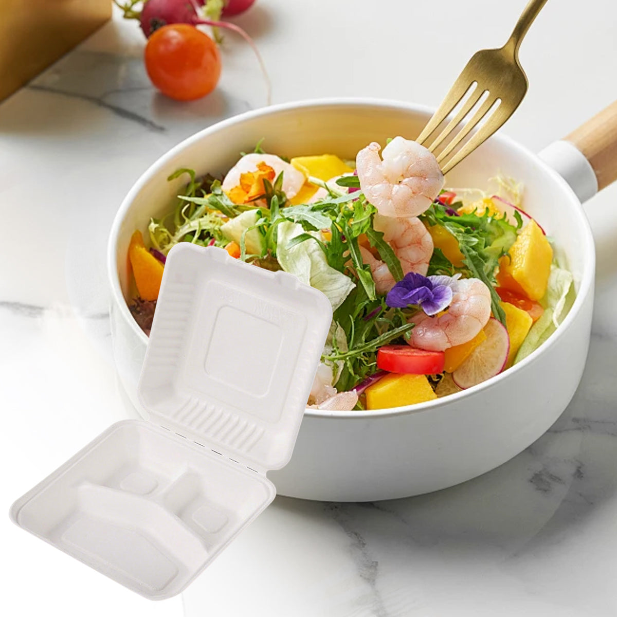 100PCS Disposable Biodegradable Lunch Box for Food Storage Takeaway Meal Safe