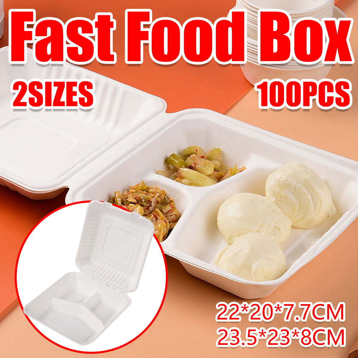 100PCS Disposable Biodegradable Lunch Box for Food Storage Takeaway Meal Safe