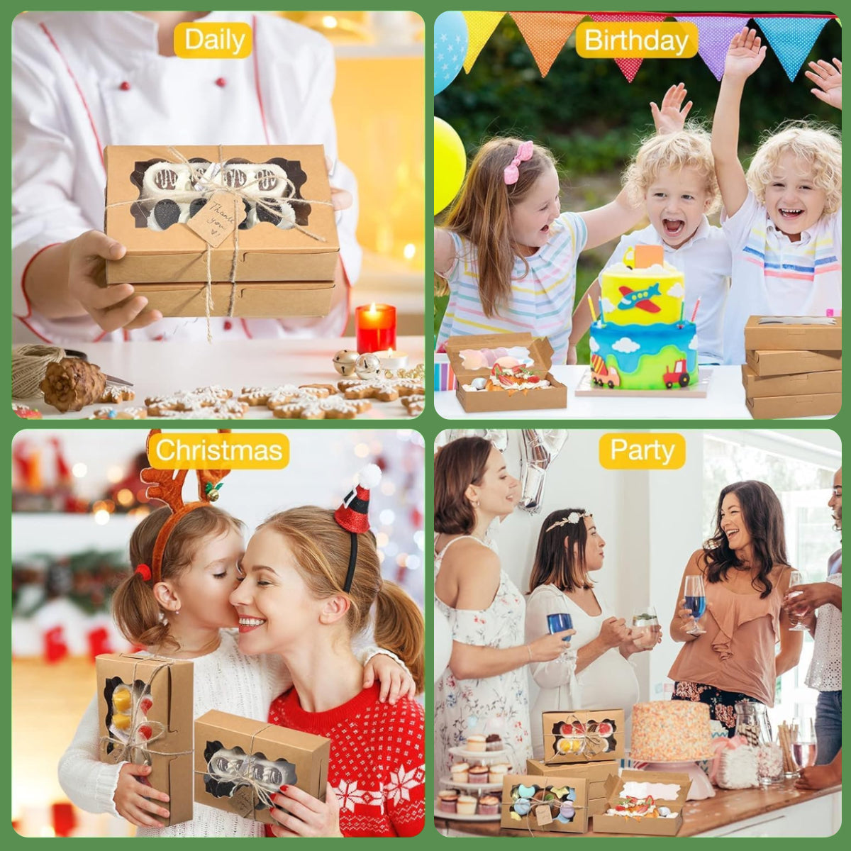50PCS Kraft Cake Boxes with Clear Window Large Capacity Food-Grade Packaging